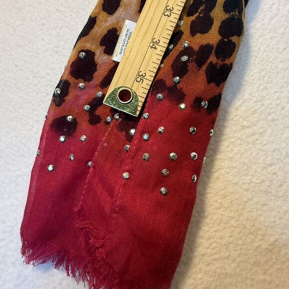 Large Leopard Spotted Scarf Bright Pink Accents Studded 27 x 100 NWT - Picture 8 of 14